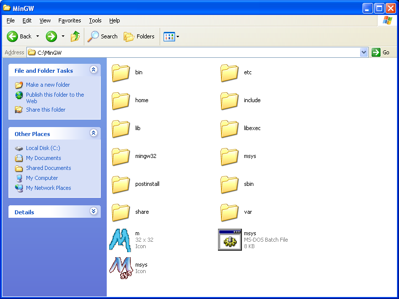 Your MinGW folder should look like this