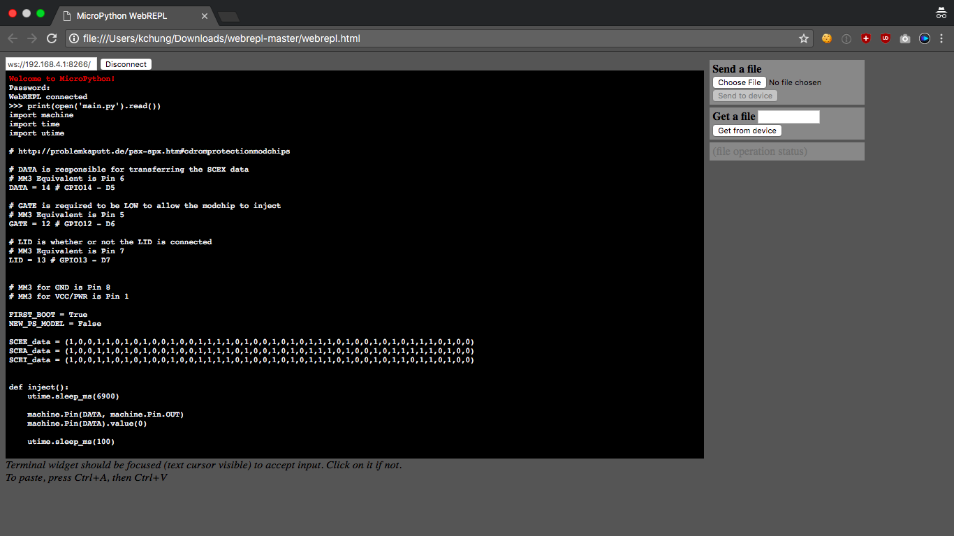 Remotely controlling the modchip